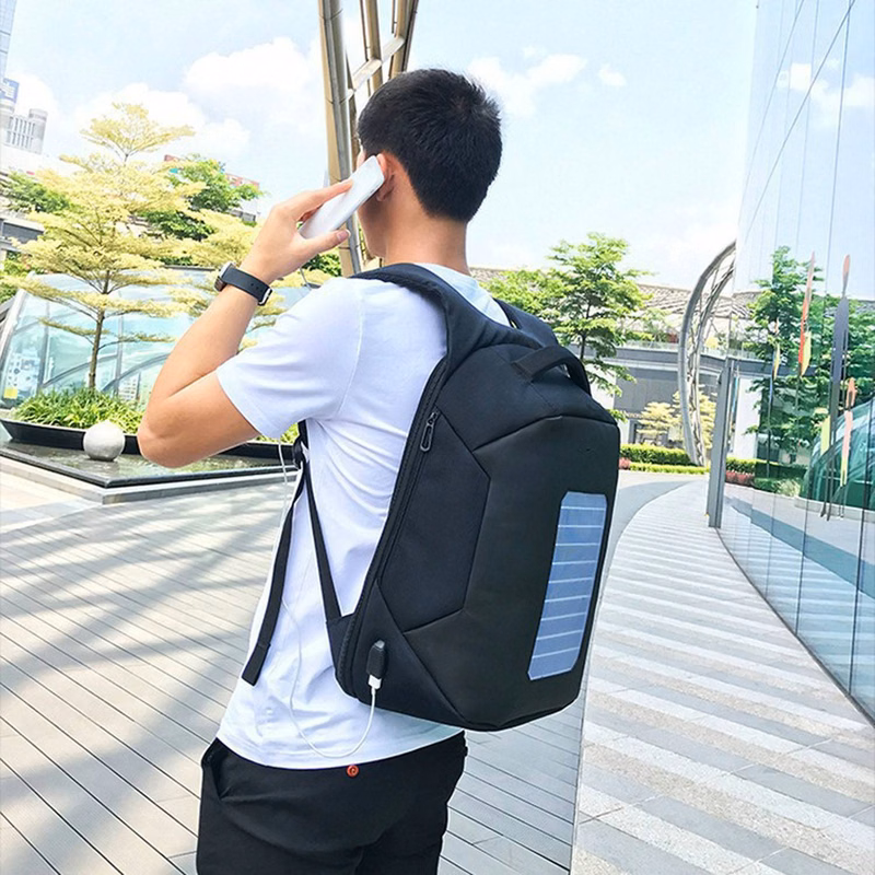 Outdoor Nylon Solar Charging Backpack w/ Luggage Strap