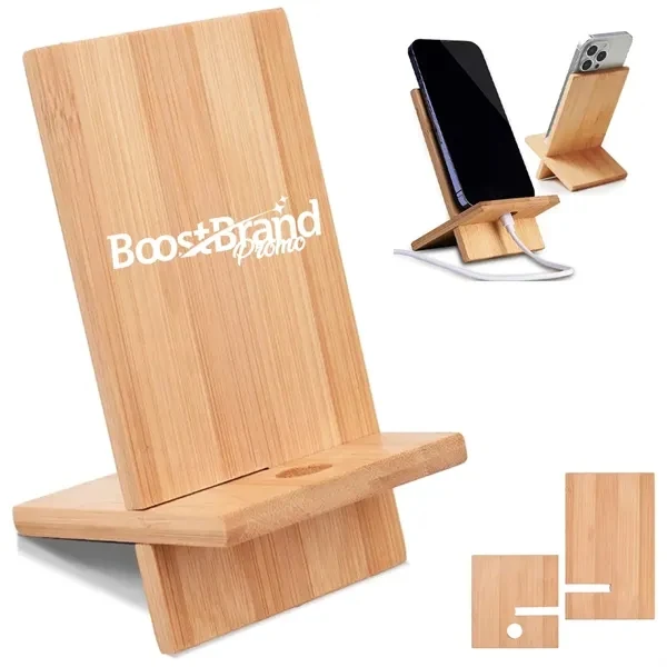 Custom Sustainable Bamboo Phone Stand with Dual-Orientation Support — Eco-Tech Promo 1