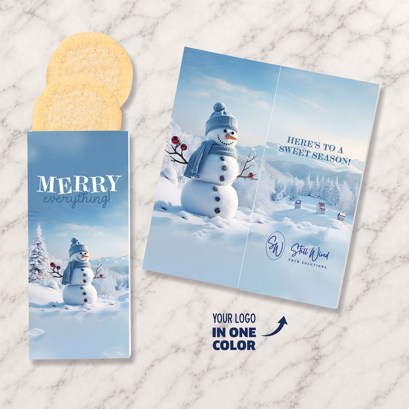 One Color Foil-Stamped Stock Snowman Sweeter Cards with Sugar Cookies
