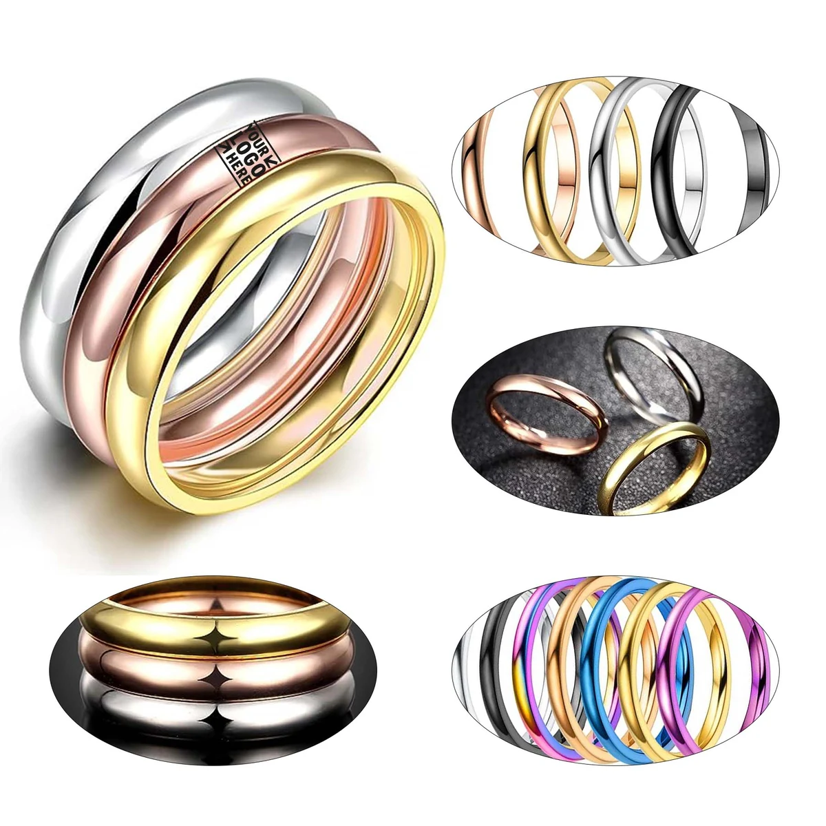Women's 3mm Stainless Steel Plain Band Stackable Ring 1