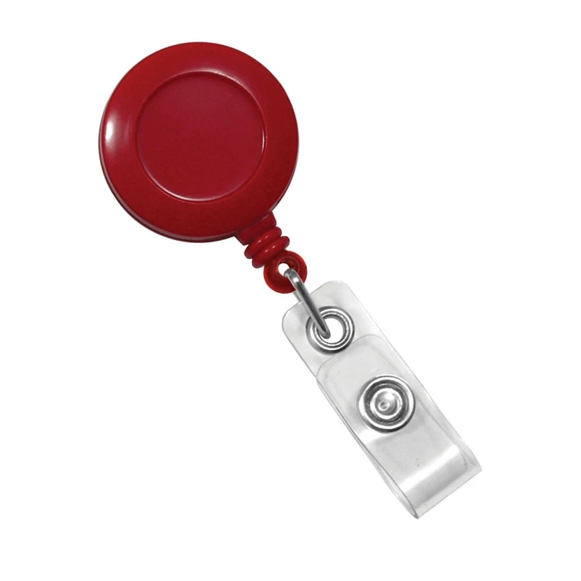 Custom Round Plastic Clip-On Badge Reel (Red) 1