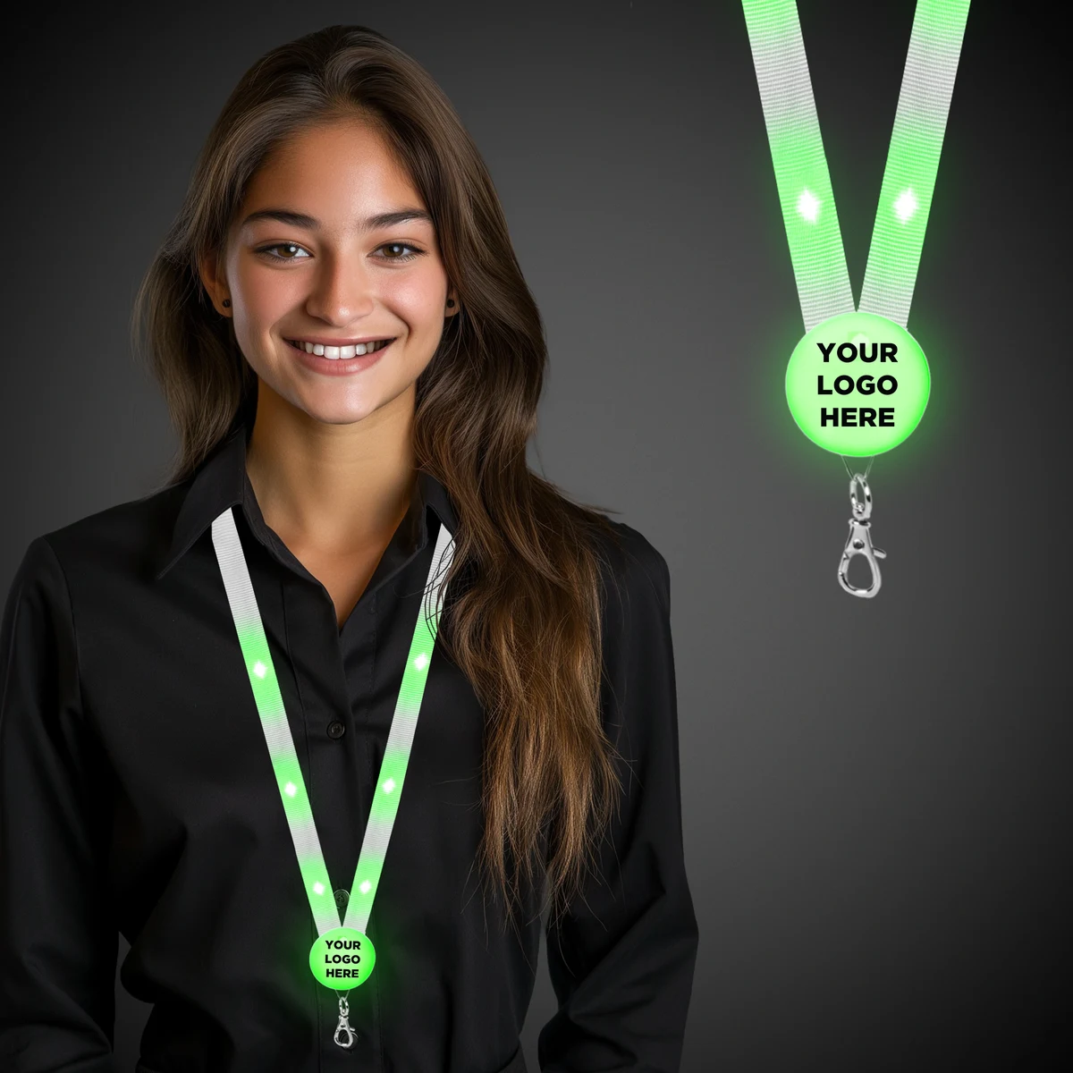 Green 32" Light Up LED Glow Flat Lanyard 1