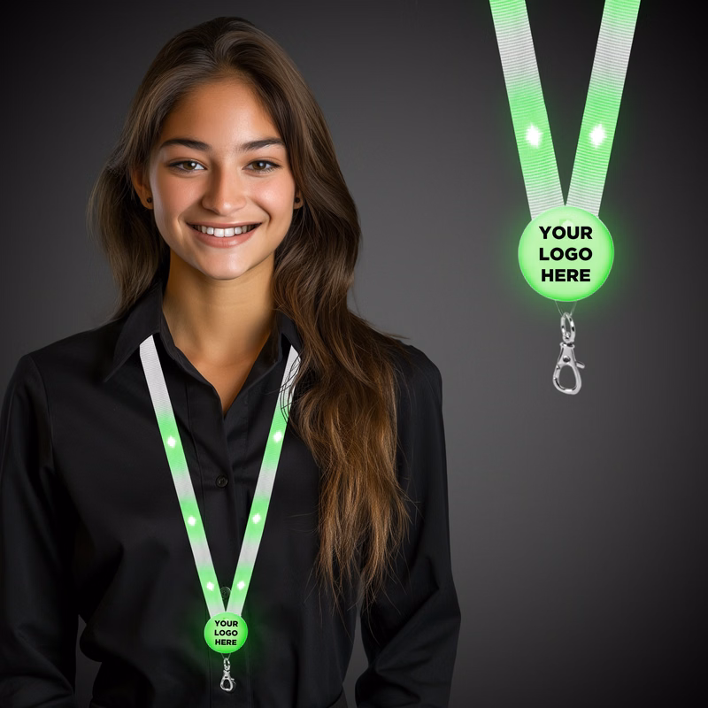 Green 32" Light Up LED Glow Flat Lanyard