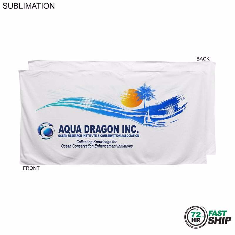 72 Hr Fast Ship - Plush and Soft Velour Terry Cotton Blend White Beach Towel, 30x60, Sublimated