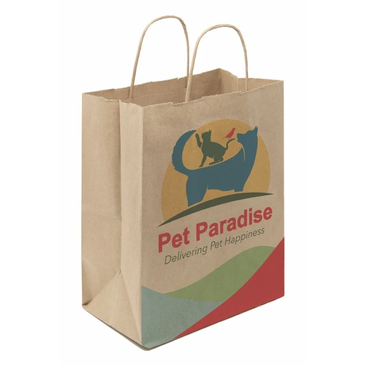 Full Color 1-Sided Natural with Natural Handle Shopper Paper Bags (8"x 10.25"x 5") 1