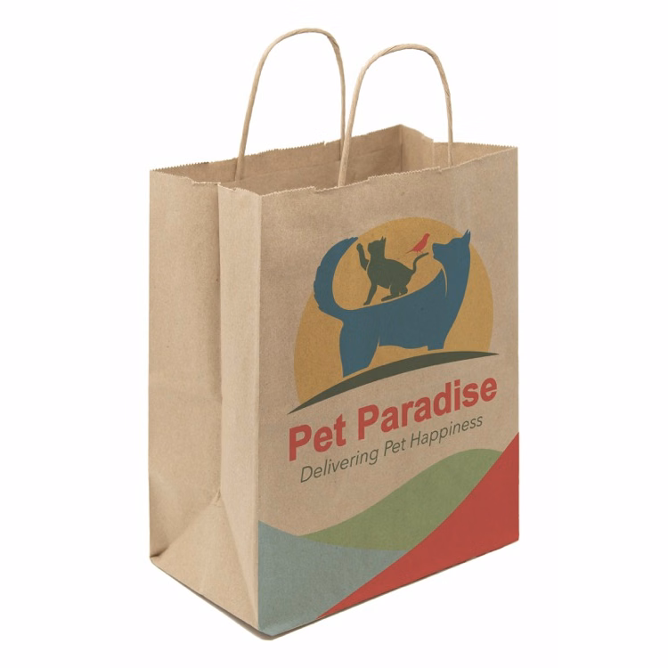 Full Color 1-Sided Natural with Natural Handle Shopper Paper Bags (8"x 10.25"x 5")