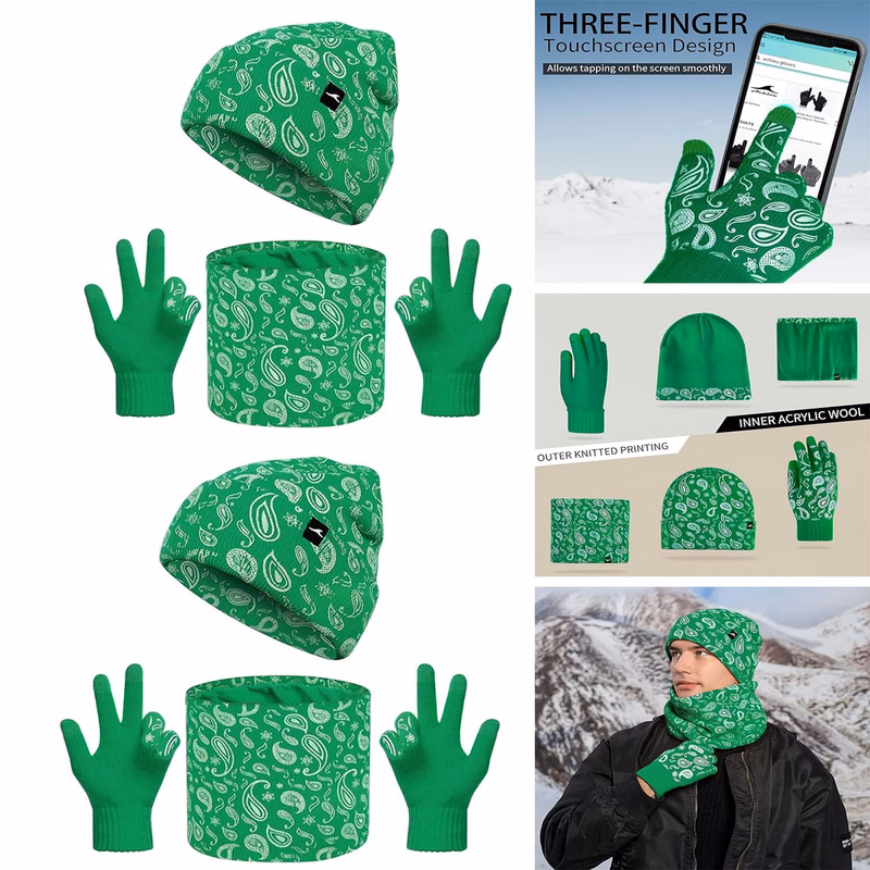 Men Women 3 Pcs Winter Hat Scarf Touchscreen Gloves Neck Warmer Gaiter Set