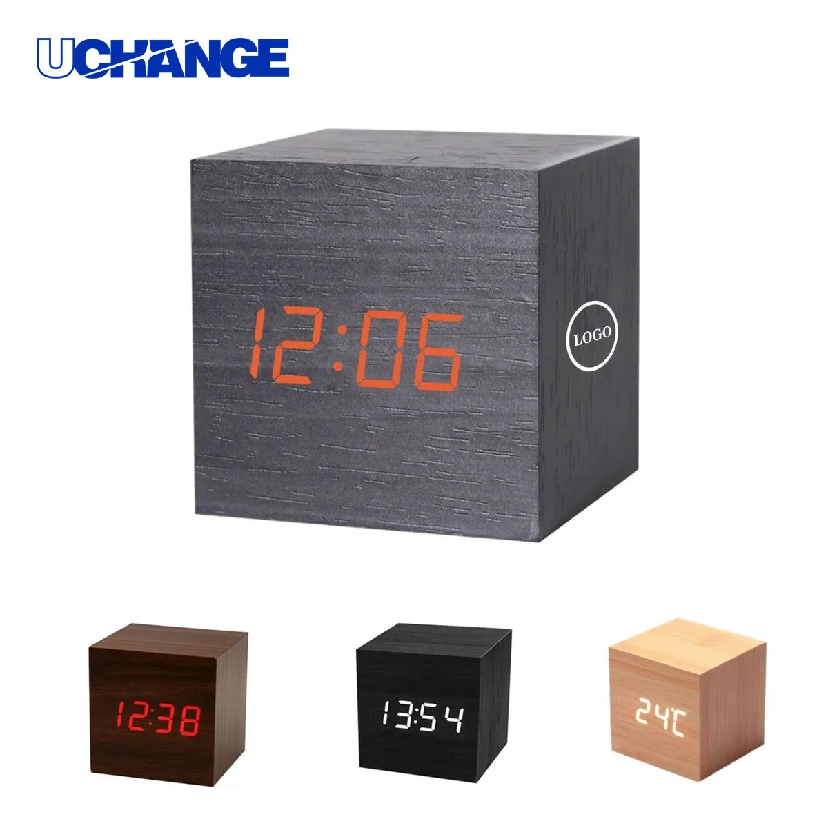 Bamboo Wood LED Cube Alarm Clock 1