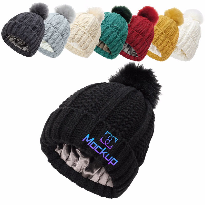 Thick Cable Knit Fuzzy Pom Cuff Beanie