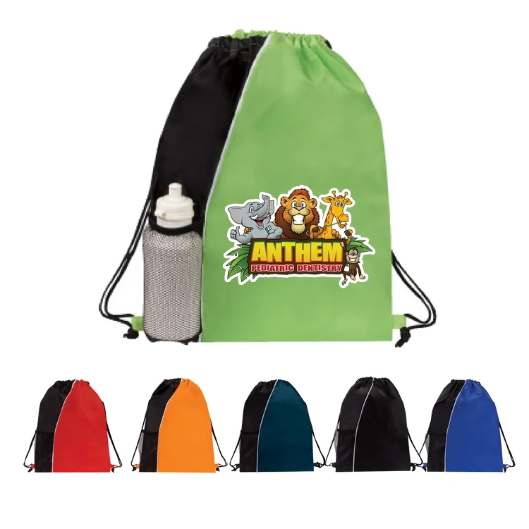 210D Drawstring Backpack with Front Elastic Mesh Pocket (Bag, Backpack) 1