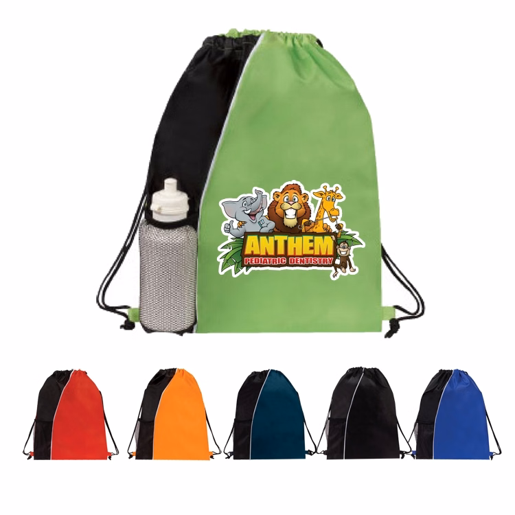 210D Drawstring Backpack with Front Elastic Mesh Pocket (Bag, Backpack)