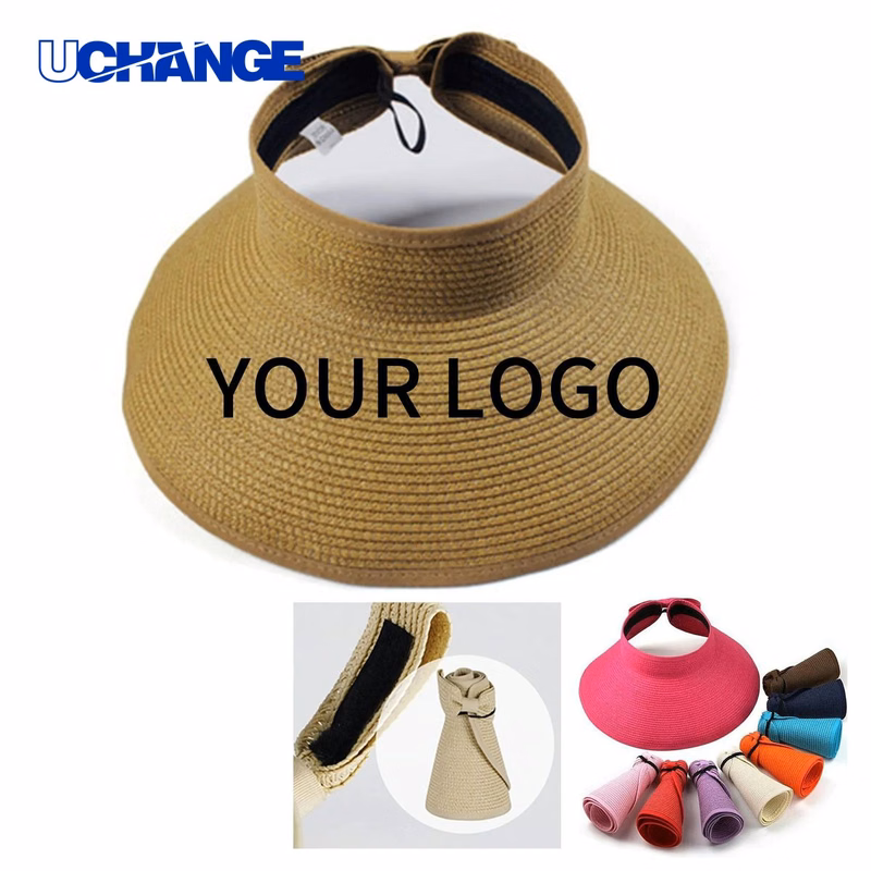 Straw Sun Visor Hat with Wide Brim and Adjustable Closure