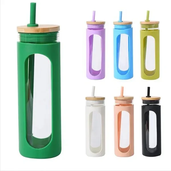 20 oz Glass Cup with Bamboo Lid 1