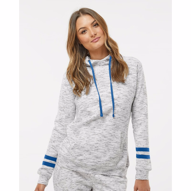 Women's Mélange Fleece Striped-Sleeve Hooded Sweatshirt - 8674
