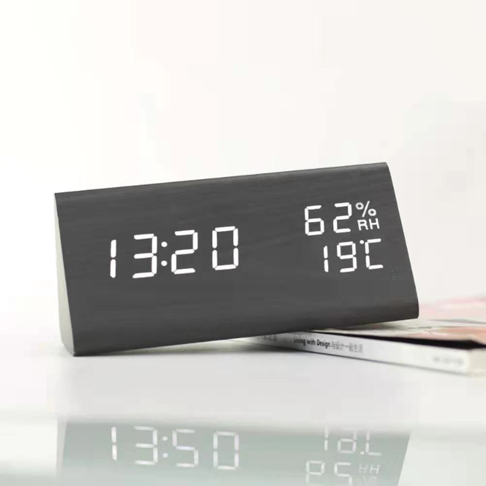 Humidity Temperature Wood Alarm Clock 1