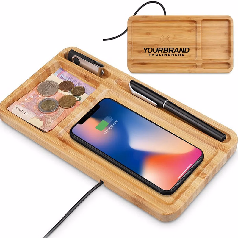 15W Wood Phone Wireless Charging Station with Desk Organizer