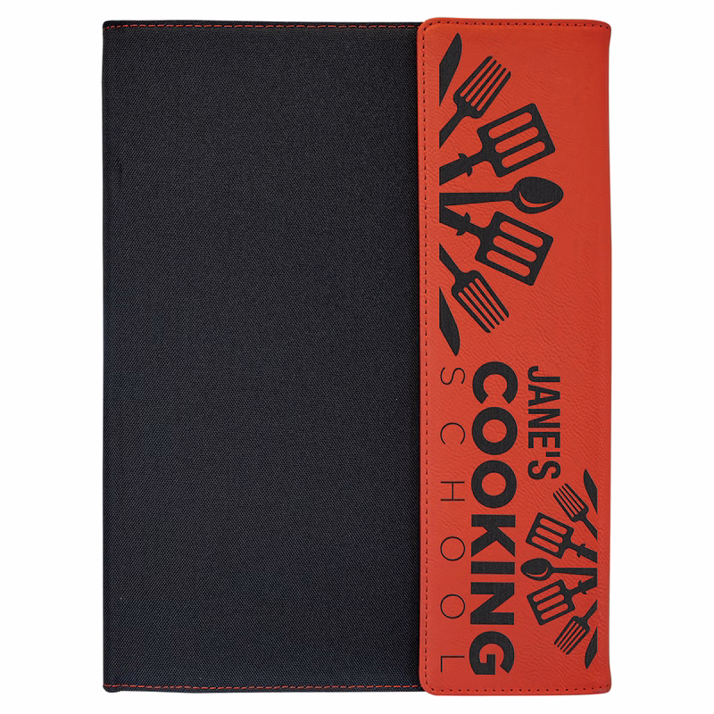 9 1/2" x 12" Red Leatherette / Black Canvas Portfolio with Notepad