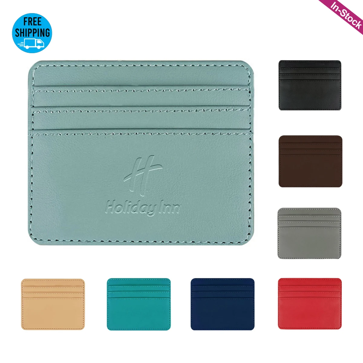 Debossed PU Leather Credit Card Holder Wallet, custom luggage tag with logo imprint 1