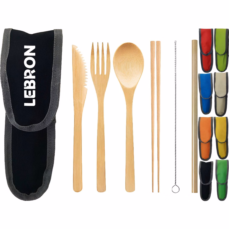 6-in-1 Wooden Portable Utensil Set w/Pouch