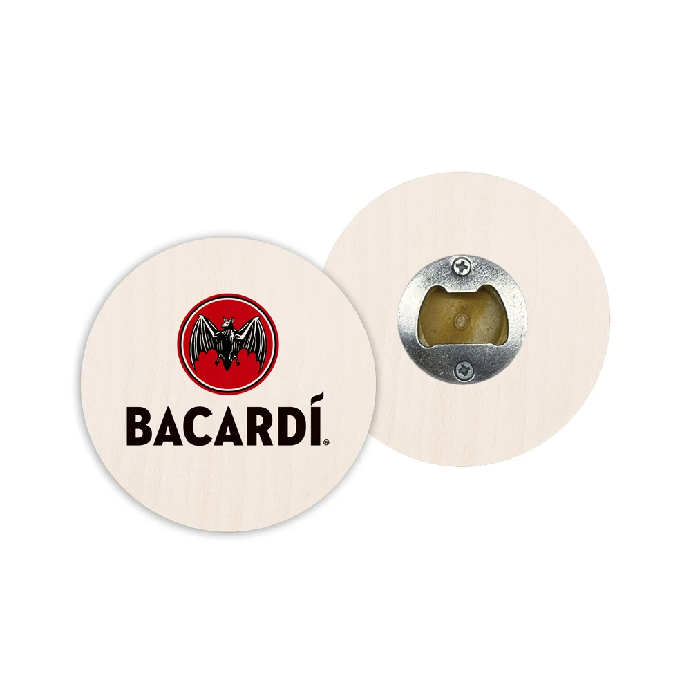 Pop-a-Top Wood Coasters with Bottle Opener Back (3.75") Round 1