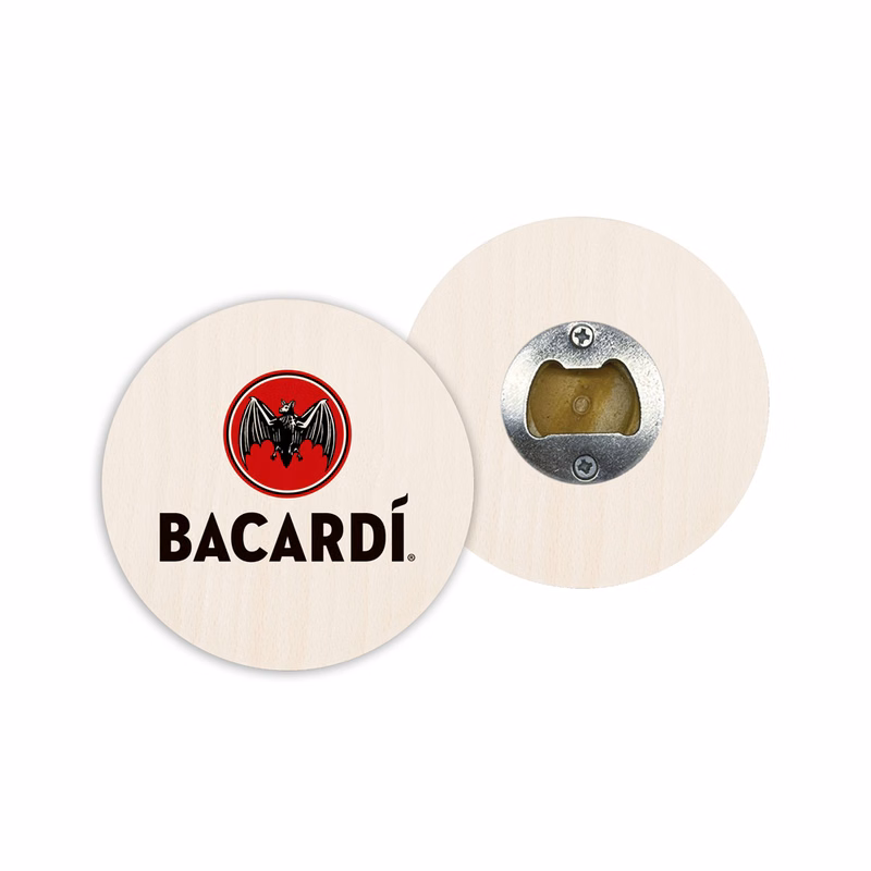 Pop-a-Top Wood Coasters with Bottle Opener Back (3.75") Round