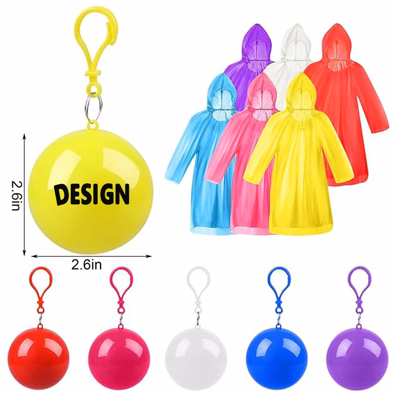 Disposable Emergency Rain Ponchos In Keychain Ball