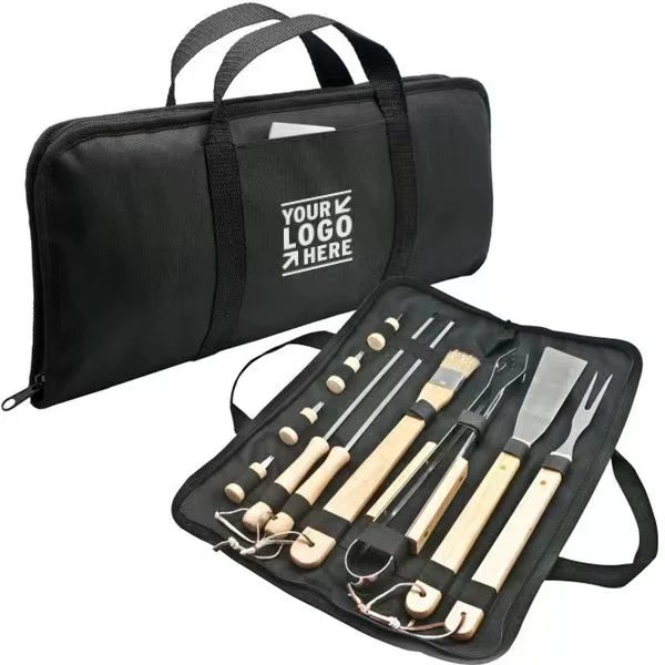 10 Piece Set Grill Oxford Bag Combination Oak Handle Outdoor BBQ Tools 1