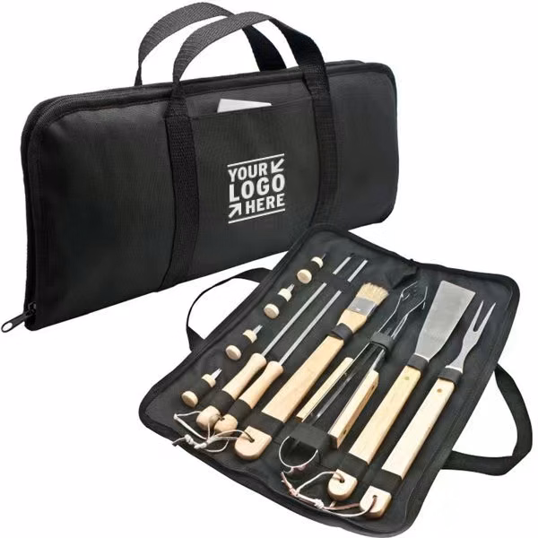 10 Piece Set Grill Oxford Bag Combination Oak Handle Outdoor BBQ Tools