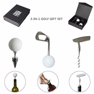 3 In 1 Golf Design Luxury Wine Gift Set With Corkscrew And Stopper