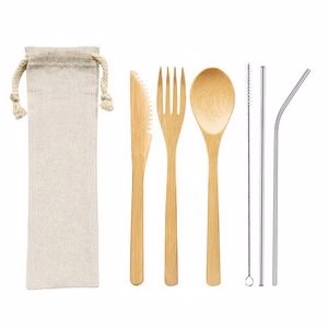3 In 1 Eco Friendly Wooden Flatware Set Fork Knife Spoon With Pouch