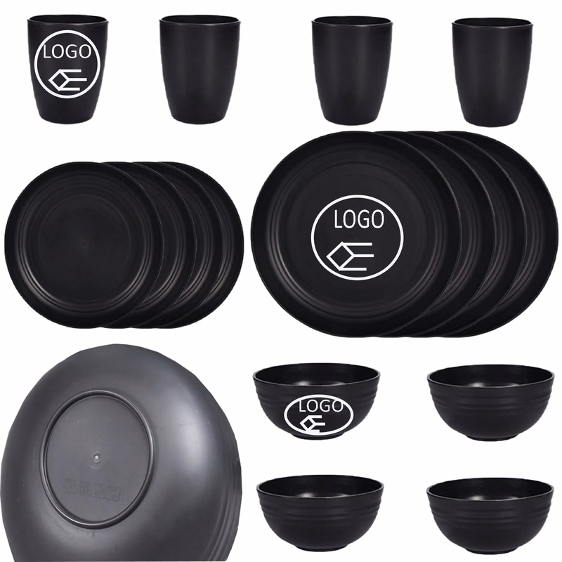 16pcs Whear Straw Bowl Set Plate Kit Cup Combo