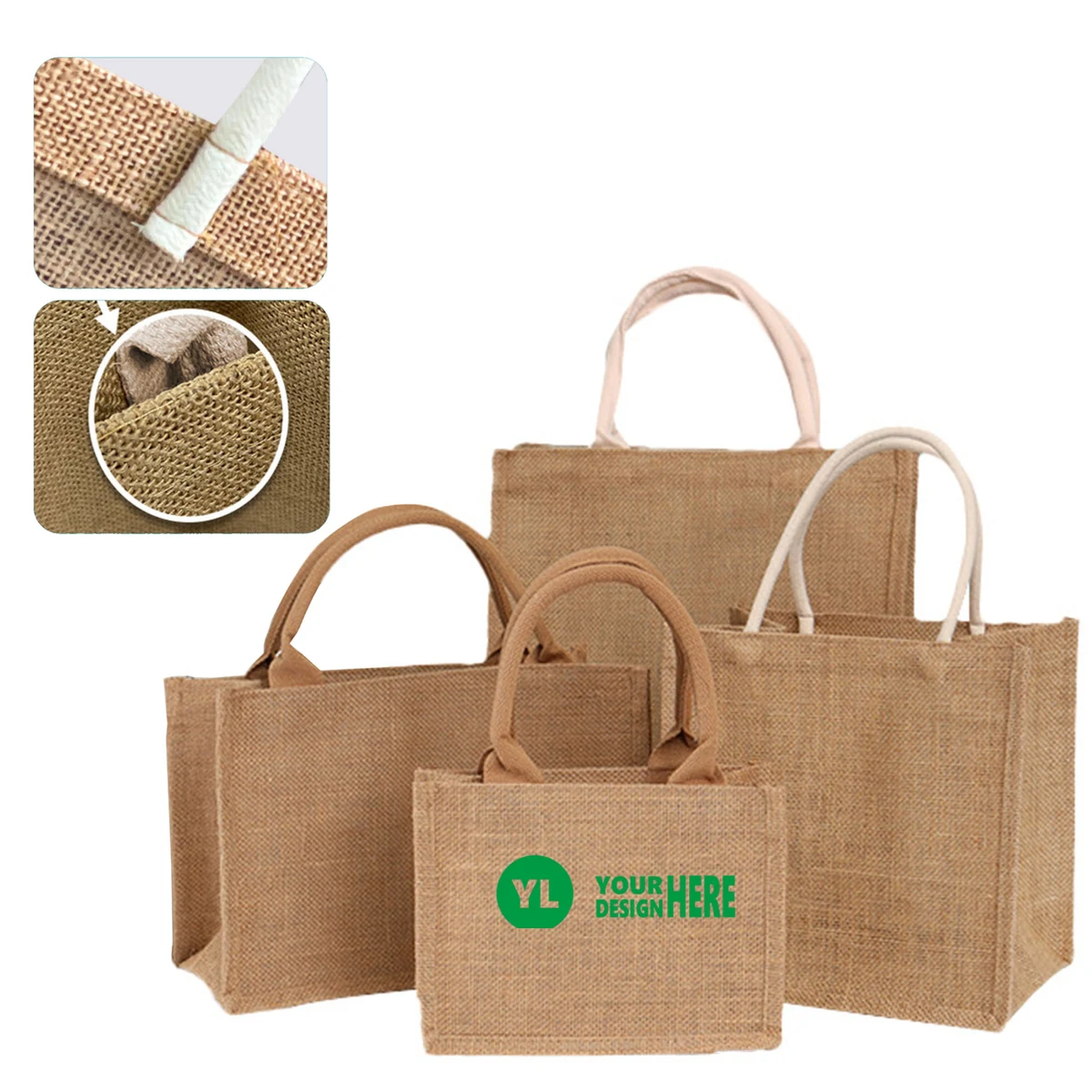 Customizable LogoHealthy Jute Handbag MOQ50, custom tote bag with logo imprint 1