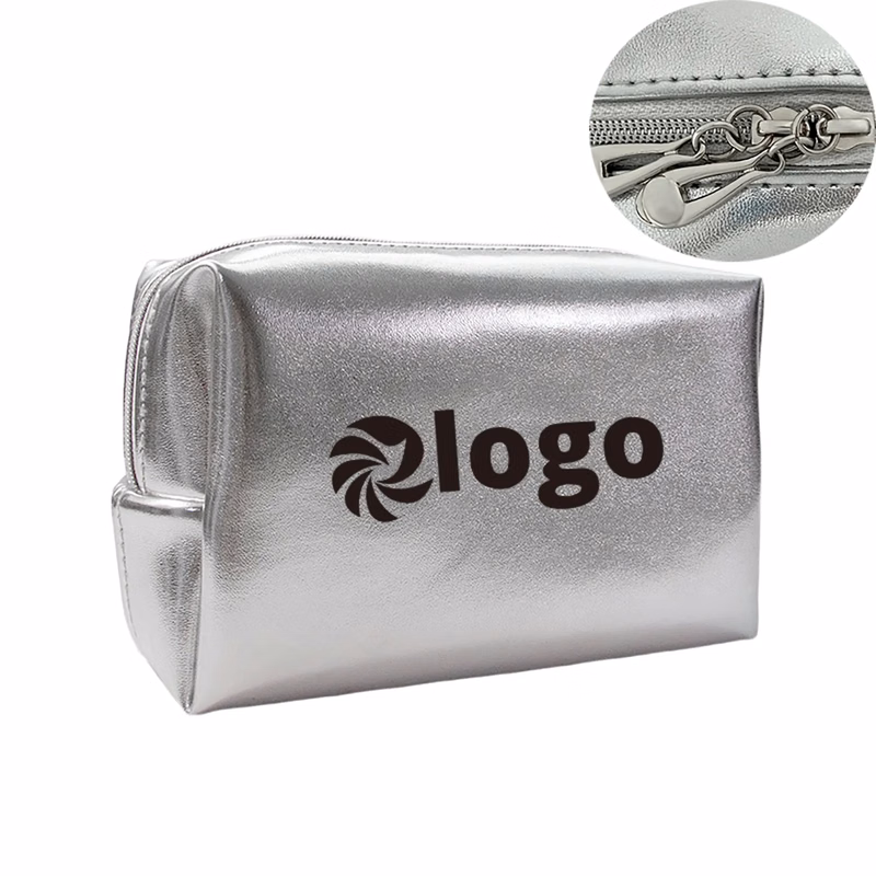 Premium Pu Leather Cosmetic Bag-Silver MOQ 50pcs