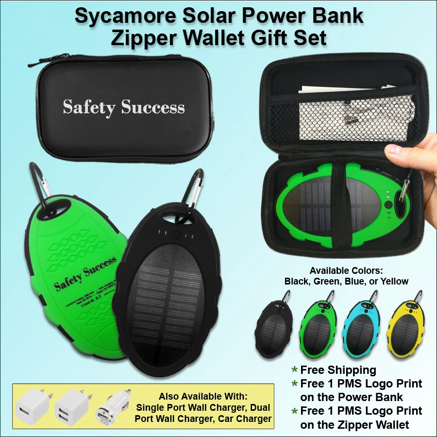 Sycamore Solar Power Bank Zipper Wallet Gift Set 3000 mAh 1