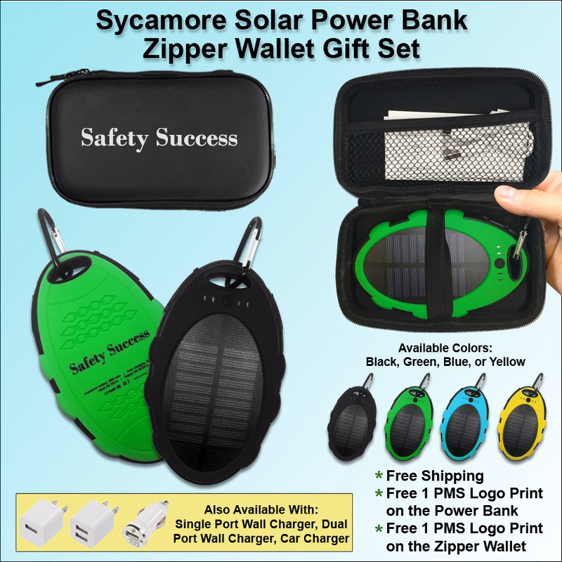 Sycamore Solar Power Bank Zipper Wallet Gift Set 3000 mAh