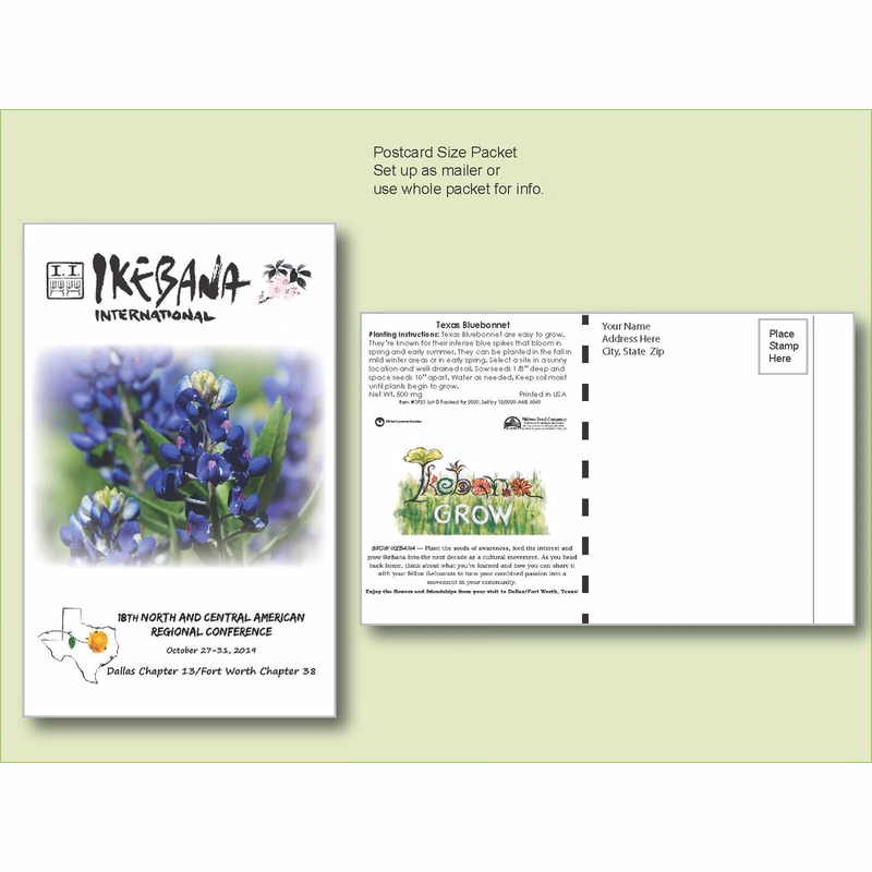 Texas Bluebonnet Seed Packet - Postcard Mailer Size 4" x 6.5"