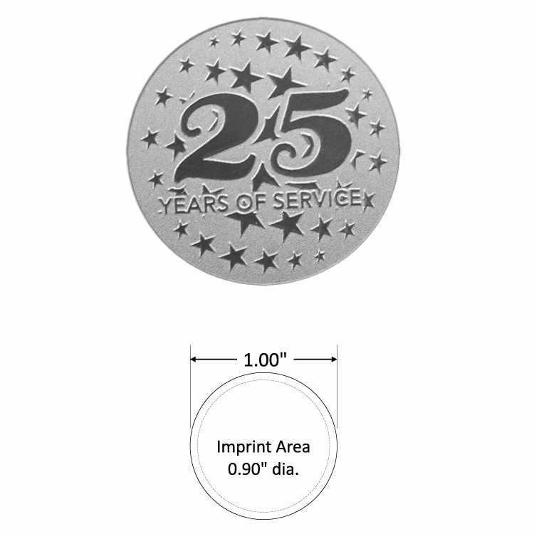 Round 1.00" Polished Nickel Etched Lapel Pin - USA Made