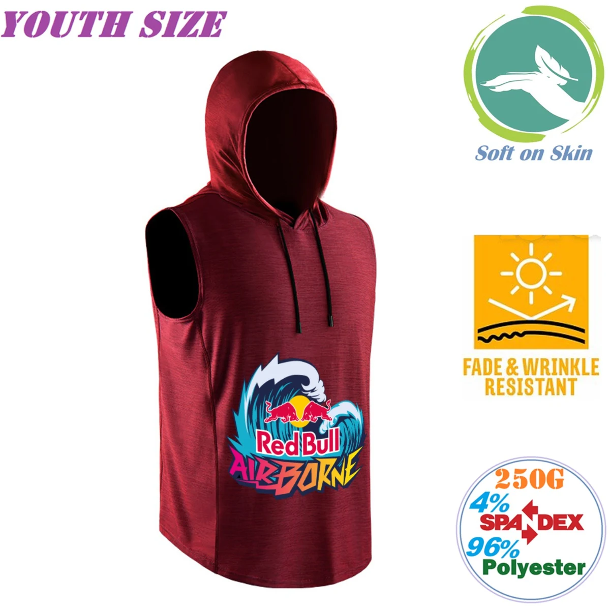 250G Fleece Casualwear Youth Sleeveless Pullover Hoodies 1