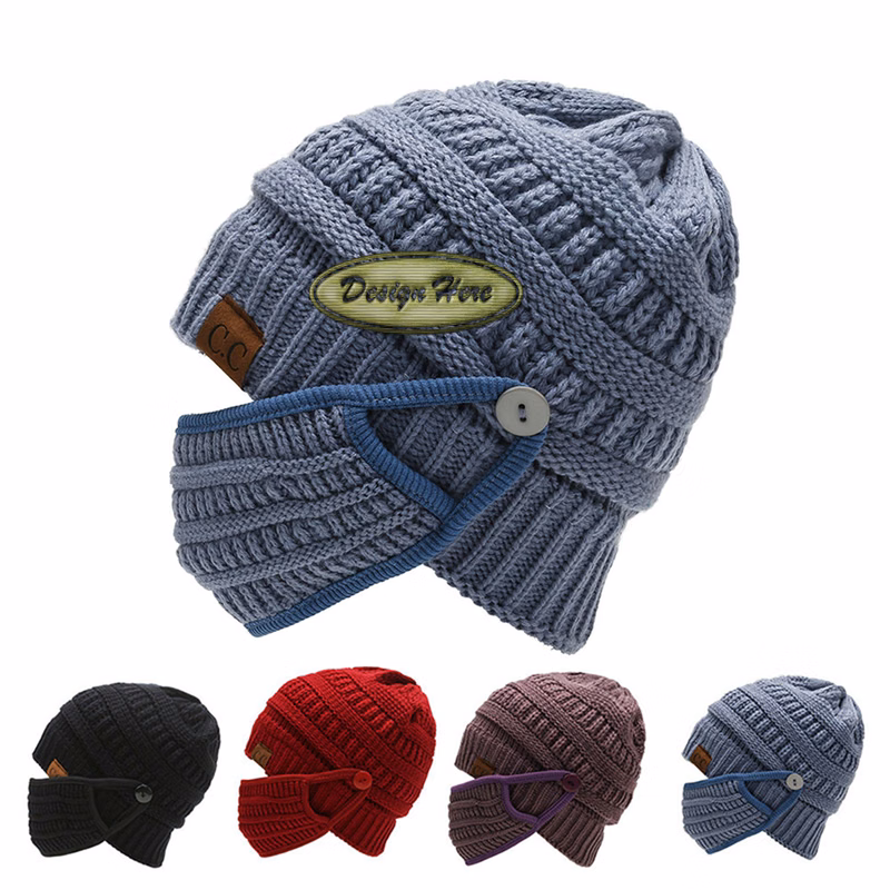 Warm and thickened knitted hat with face mask