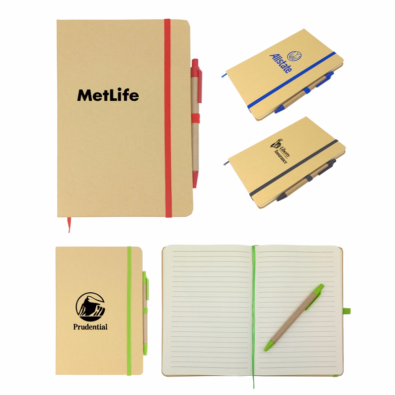 Union Printed - classic style notebook with kraft paper cover and kraft paper ball pen