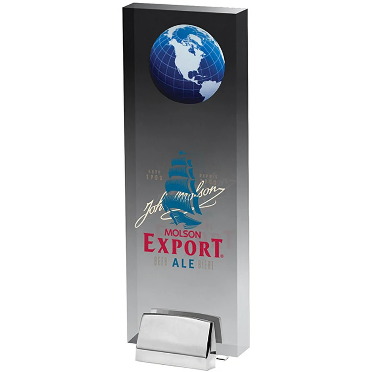 Tall Clear Acrylic Humanity Award with Chrome Base (3 1/2"x 9 1/4"x 3/4") Digital Full Colour 1