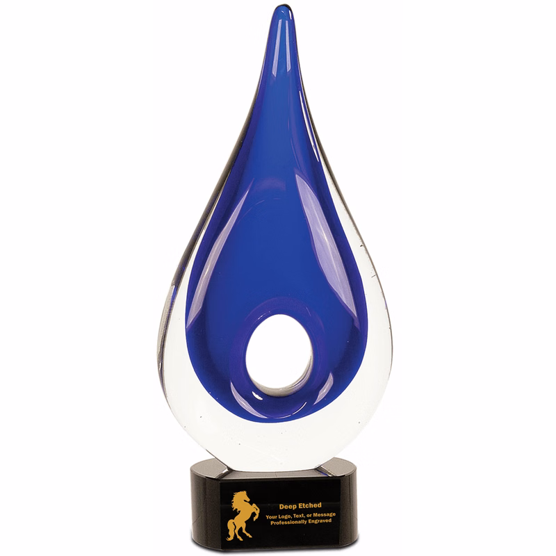 11 1/4" Blue Round Window Rain Drop Art Glass Award