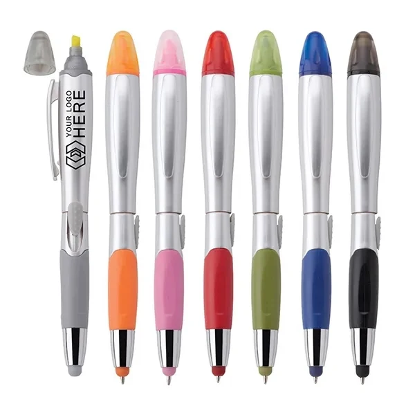 3-In-1 Silver Blossom Stylus Penhighlighter 1
