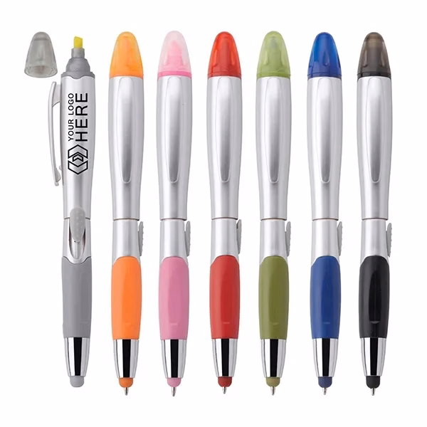 3-In-1 Silver Blossom Stylus Penhighlighter