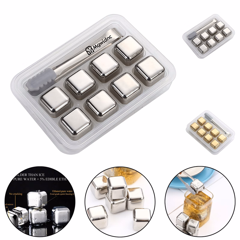 304 Stainless Steel Whiskey Ice Cubes Set - Reusable Metal Chilling Stones for Beer