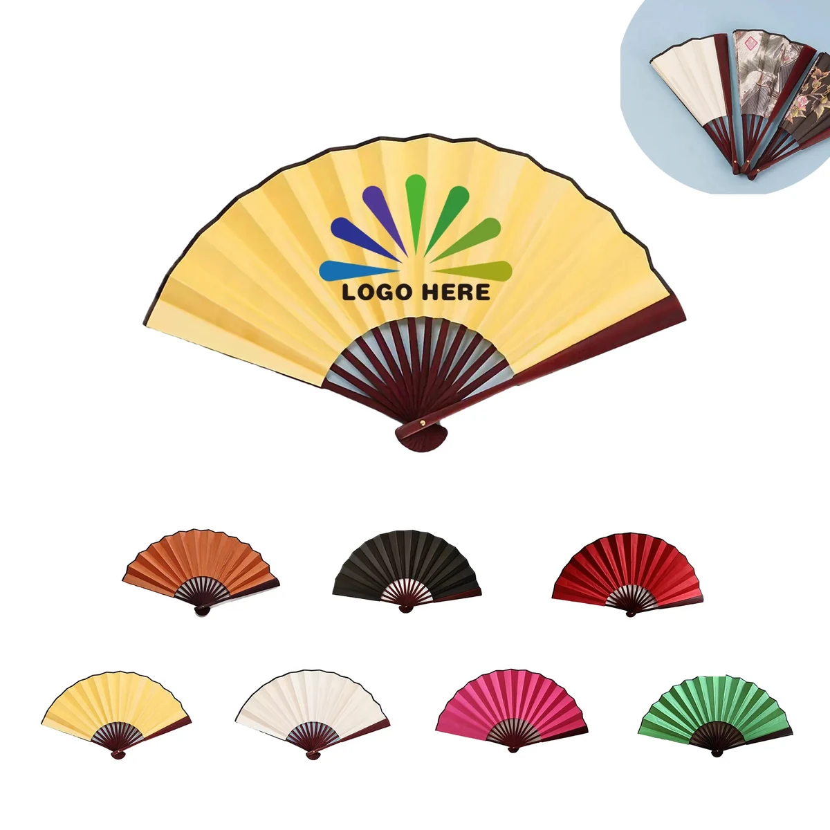 Bamboo 2-Sided Full Color Handheld Cloth Folding Fan MOQ 100 1
