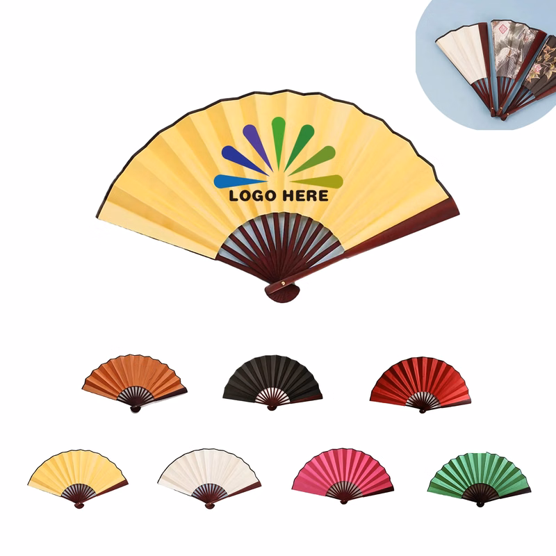 Bamboo 2-Sided Full Color Handheld Cloth Folding Fan MOQ 100