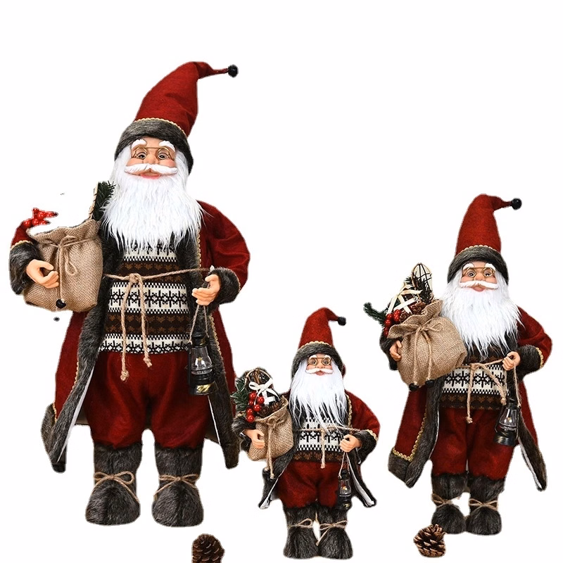 Santa Claus Doll Decoration In Robe Christmas Clothes