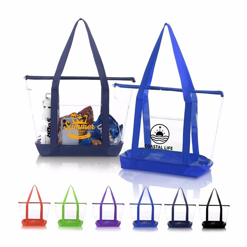 Large Clear Zippered Beach Tote Bag