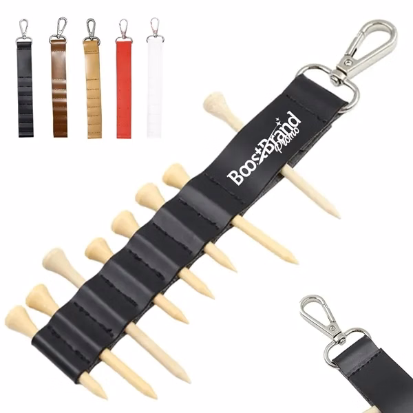 Custom Leather Golf Tee Holder with Carabiner — Professional Golfer Gift